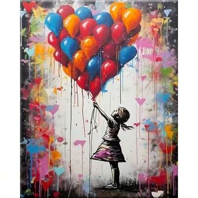 1pc [30*40cm/11.8*15.7in]5D Acrylic Diamond Painting Kit, Hot Air Balloon Graffiti Pattern, Suitable For Adult Beginners DIY Mosaic Diamond Art, Full Drill Handmade DIY Diamond Painting For Living Room, Bedroom, Office Wall Decor, Surprise Gift For Family And Friends, Frameless