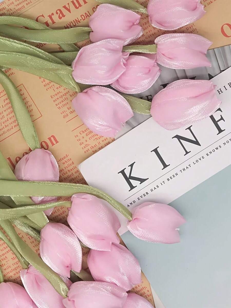 Bộ 5 chiếc nơ hoa tulip hai mặt kiểu INS tối giản, phụ kiện tóc, trang trí quần áo và túi xách. - hoa tulip - Xem 1