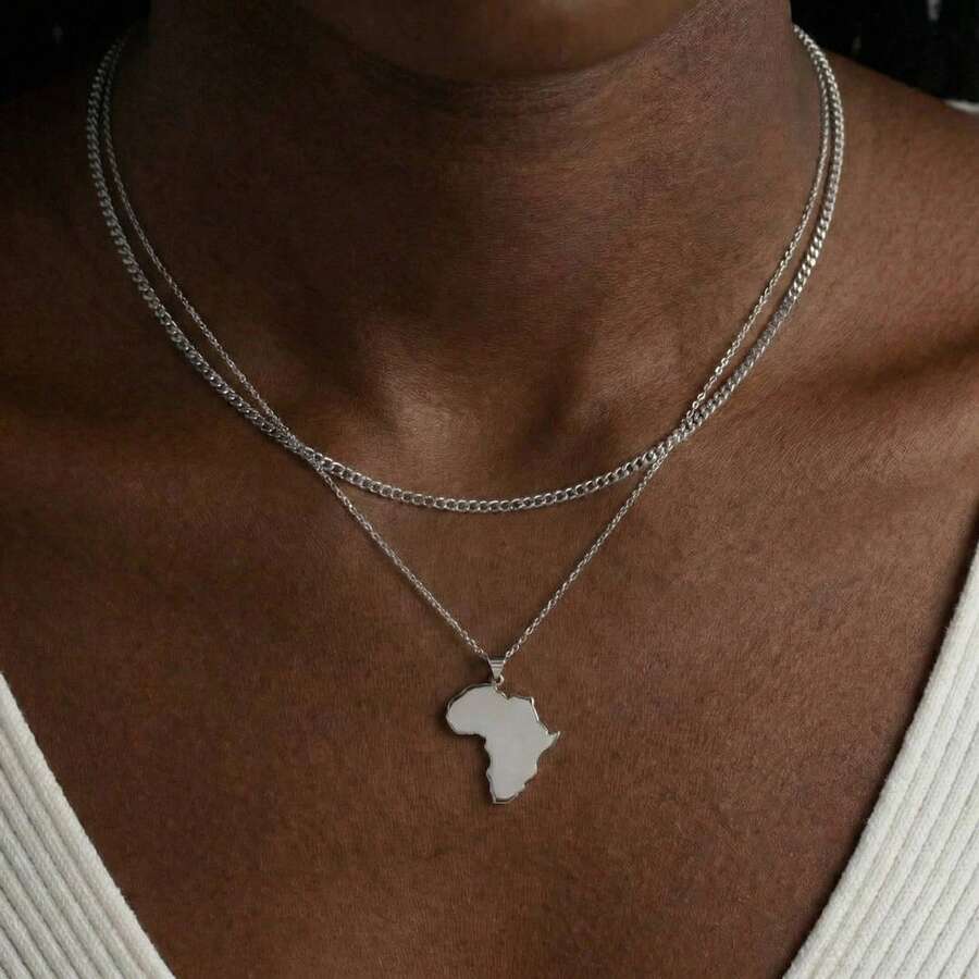 Collar africano de oro de 18K, estilo para mujer, colgante africano de oro, collar de viaje, collar diario, regalo de joyería exquisita - Plateado - Ver 1
