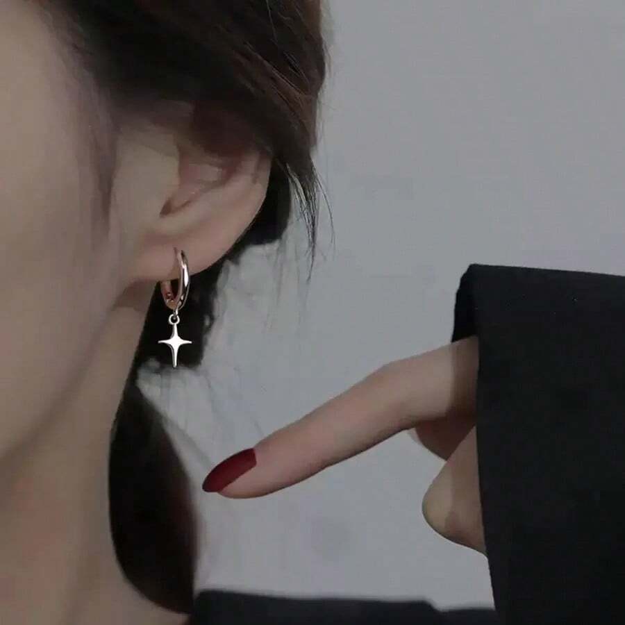 1pair Women's Unique Design Fashionable Star Earrings With Four Pointed Star Pendant, Summer Ins Style - 1 cặp - Xem 1