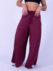 Rocca Fitness Long, Wide-Leg Microfiber Trousers By Fluit, Elegant Women's Fashion. - 紫紅色 - 查看 6