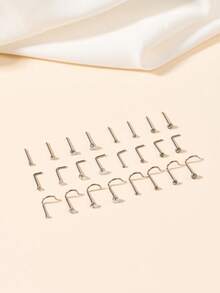 20G Titanium Alloy Nose Rings Nose Studs,G23 L Shape Nose Studs Nose Piercing Jewelry For Women Men, 0.8mm Nose Screw Piercing Silver,Nostril Piercing Jewelry 1.5mm 2mm 2.5mm 3mm CZ - Silver - View 1