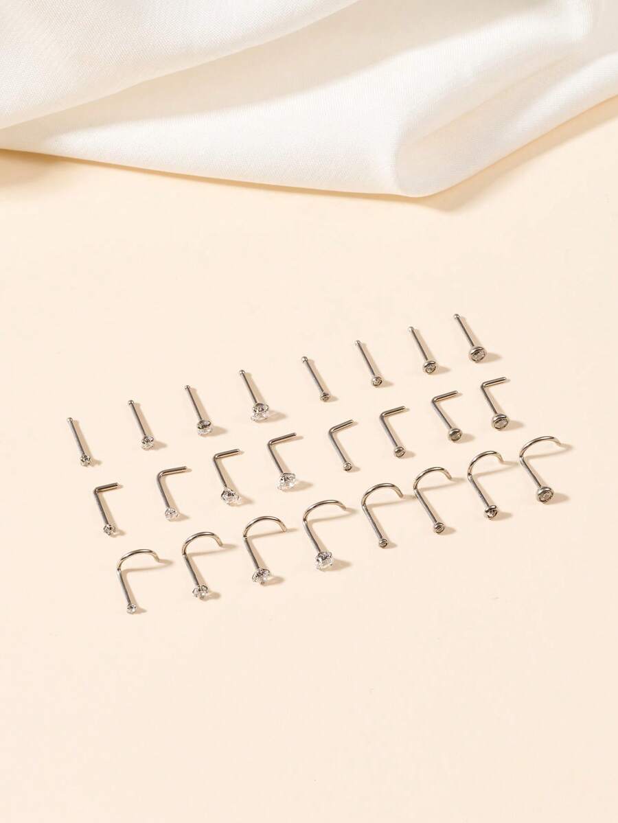 20G Titanium Alloy Nose Rings Nose Studs,G23 L Shape Nose Studs Nose Piercing Jewelry For Women Men, 0.8mm Nose Screw Piercing Silver,Nostril Piercing Jewelry 1.5mm 2mm 2.5mm 3mm CZ - Silver - View 1