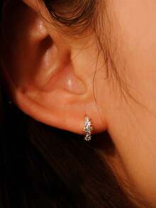 BALMORA 1 Pair Women's Fashion Luxury S925 Sterling Silver Gold Plated Zirconia Delicate Small Hoop Earrings, Exquisite Jewelry Gift Suitable For Party And Daily Wear - Silver - View 5