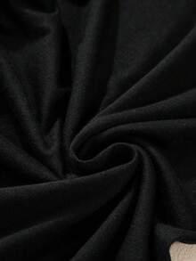 Acelitt Robe femme couleur unie mode minimaliste taille mi-haute plissée ajustée ourlet asymétrique manches courtes col rond, été noir élégant - Noir - Voir 11