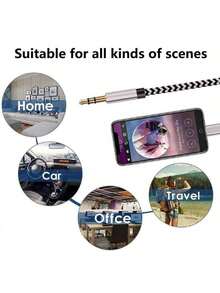 1条AUX音频转换线，高品质编织立体声音频连接适配器，兼容 14 Pro Max/14 Pro/14 Plus/14/13/12/11/XS/XR/8/7/6系列车载/耳机辅助音频线，车载和家用音频转换器 - 彩色 - 查看 5