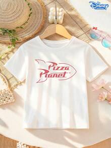 Retro Disney Toy Story Graphic Kids T-Shirt, Loose Silhouette, Bold Pizza Planet Print, Lightweight & Breathable, Great For Layering Or Solo Wear, Unisex - trắng - Xem 2