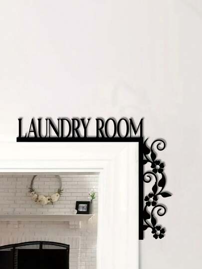 1件锻铁叶形图案浴室标牌，复古黑色铁艺门角装饰，适用于家居门框室内装饰、浴室装饰，适合室内使用