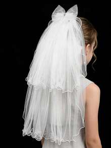 1 Peça Acessório de Vestido de Noiva Estilo Princesa, Clipe de Cabelo Decorativo com Laço Duplo Feito à Mão, Acessório de Véu de Casamento - Multicolorido - Visão 2