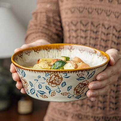 1pc 7-Inch Ceramic Bowl, Suitable For Home Use, Salad Bowl, Microwave & Dishwasher