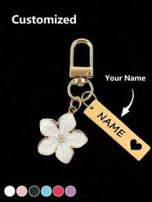 1pc Customized Metal Sakura Keychain, Personalized Stainless Steel Keyring, Engraved, Fashionable, Vintage, Minimalist, Unique, New Autumn Design, Unisex, Lightweight & Elegant Sakura Design, With Tag, Suitable For Bags, Car Keys, Couples & Holiday Gifts, Delicate & Romantic - Multicolor - View 2