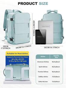 大号旅行背包，商务笔记本电脑背包，符合登机尺寸 40x20x25 厘米，符合航空公司标准，防水，多功能独立鞋仓，干湿分离，适合学生、通勤、笔记本电脑、度假旅行等场合。 - 藍色 - 查看 3