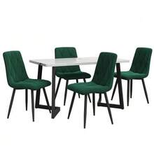 Dining Room Set (Rectangular Table 117 X 68 Cm With 4 Chairs), Dark Green Velvet Twill Chair, Black Table Legs, Modern Style. - Dark Grey - View 4