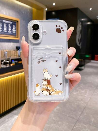 1pc White Four-Corner Anti-Drop TPU Dog Pattern Cute Personalized Protective Phone Case, Suitable For IPhone, Android, Phones
