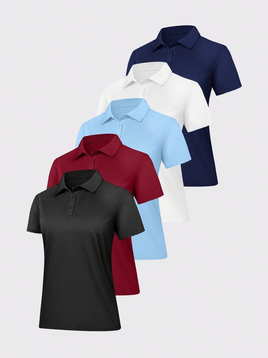 HOPLYNN 5 Packs Valentine's Day Couple Gifts Women's Solid Color Polo Collar T-Shirts, Quick-Drying, Breathable, And Lightweight Workwear, Suitable For Tennis And Golf. - 彩色 - 查看 1