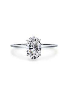 1pc S925 Sterling Silver Ring, Fashionable Women's Minimalist Luxury 2 Carat Oval Simulated Diamond Platinum Plated Band - Silver - View 2