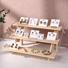 1pc Wooden Desktop Bracelet & Earring Holder, Doll & Jewelry Display Stand, Large Capacity Jewelry Organizer - Beige - View 10