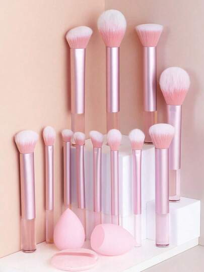 15pcs Professional Makeup Brush Set Including 12 Aluminum Tube Brushes: Powder Brush, Foundation Brush, Contour Brush, Blush Brush, Eyeshadow Brush, Mixing Brush, Highlighter Brush, Suitable For All Skin Types, Great Gift For Beginners And Girlfriends