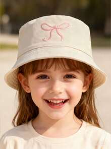 1 chiếc mũ tai bèo trẻ em màu hồng ngọt ngào thêu nơ, vành rộng thoáng khí, thích hợp cho mặc hàng ngày và chụp ảnh. - 1PC - Xem 2