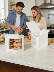 10PCS/1PC/ Multi-Purpose Clear Window Gift Box For Candy, Cake & Cookies, 11x11x12.5cm - White - View 5