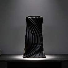 Modern Curved Art Vase | Lightweight And Durable Plastic Material, Suitable For Floral Arrangements And Hydroponics, Ideal For Minimalist Dining Table, Home Office, Or Living Room Décor - đen - Xem 1