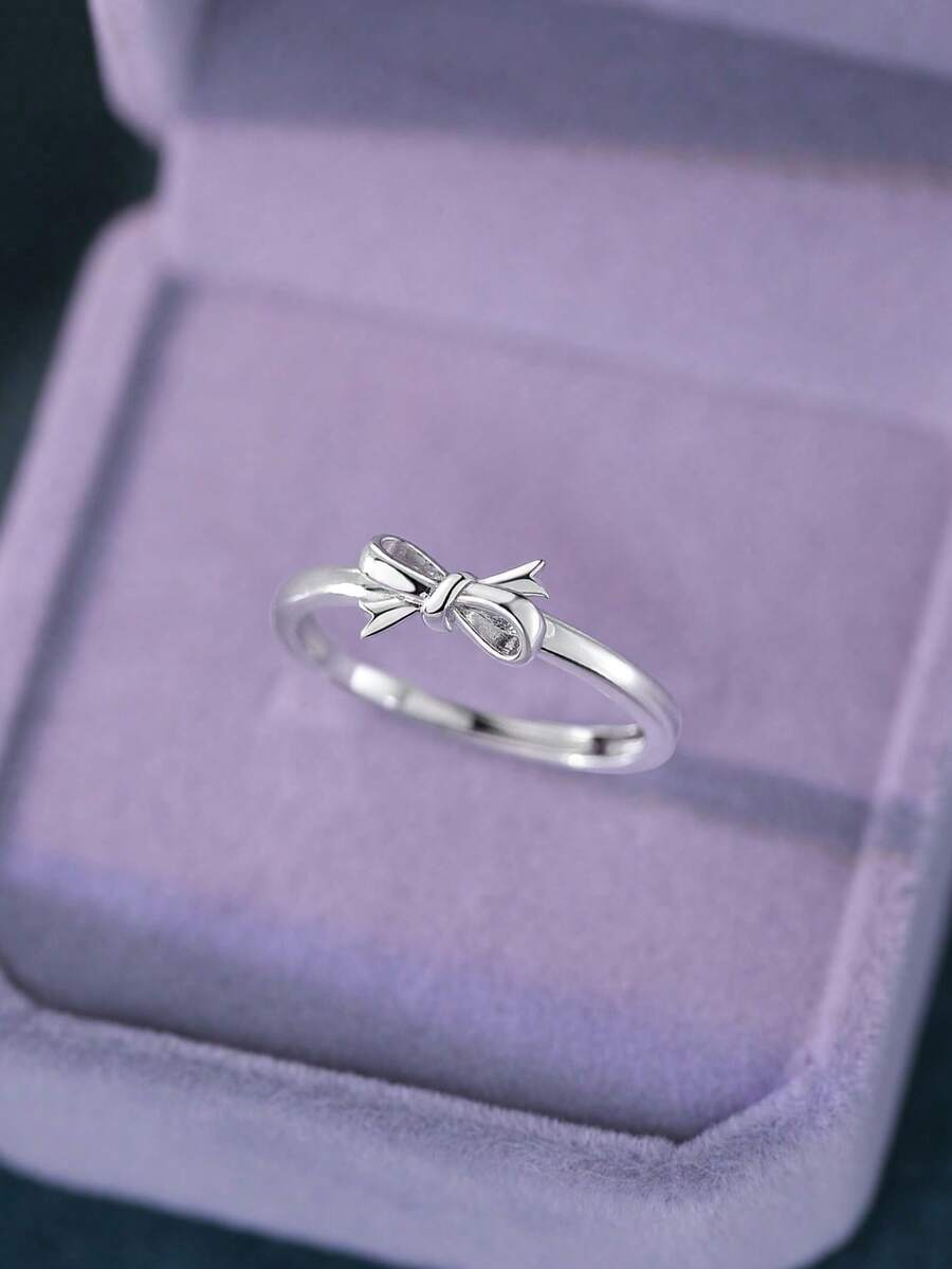 1枚S925纯银甜美可爱蝴蝶结戒指，小众日常百搭时尚中指戒指，女友礼物 - 蝴蝶型 - 查看 1