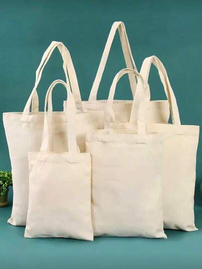 1/3/5/10pcs Set Cute Beige Canvas Tote Bag, Shoulder Bag, Storage Bag, Shopping Bag, Book Bag, Minimalist College Style, Suitable For Hand Painting, Embroidery, Heat Transfer DIY