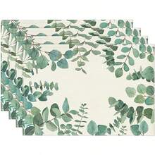 4pcs 30.48 X 45.72 Cm Eucalyptus Leaf Dining Table Placemats, Seasonal Rustic Washable Countryside Placemats For Spring And Summer - Green - View 8