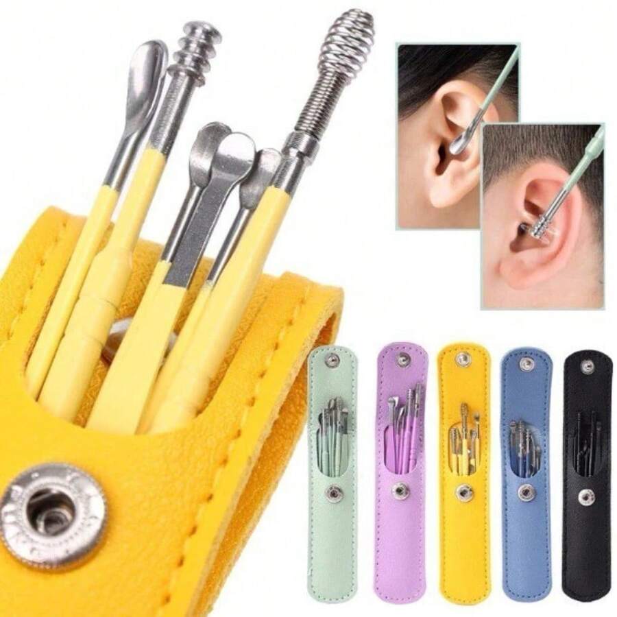 6-Piece Stainless Steel Ear Cleaner Kit – Portable And Reusable Earwax Remover - Blue - View 1