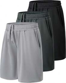 3 Pack Athletic Basketball Boys Shorts - Teen Black Soccer Running Baseball Quick Dry Shorts With Pockets For Youth - C-黑色/深灰色/淺灰色 - 查看 1