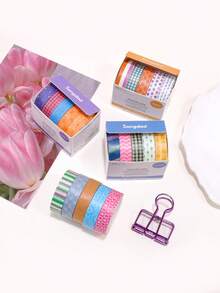 5卷/盒装饰和纸胶带 - 几何、花卉和格子图案，简约风格，适用于日记本、计划本、礼品包装 - 套裝 - 查看 8