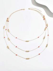 1件性感时尚欧美中东波西米亚风DIY多色串珠项链，新款仿珍珠心形吊坠项链，多心双层项链，多色树脂块配CCB金链项链，四叶五叶幸运花银链项链，仿绿松石珠和玻璃珠三层项链，水钻设计金链双层项链，星形CCB配红色珠子三层项链，女士珠宝项链等等。简约奢华轻盈，可搭配任何日常服装，适合情人节、感恩节、送给女朋友、朋友的礼物。 - 彩色 - 查看 3