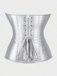 Corsets For Women Plus Size Faux Leather Steampunk Corset Top Zipper Bustier  Silver Corset - 銀色 - 查看 5