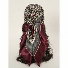 1pc Women's 90CM Fashion Scarf With Leopard Print, Satin Square Bandana Headscarf, Spring/Summer - 酒紅色 - 查看 7