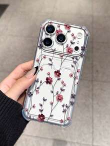 花卉图案极简防震手机壳，兼容苹果17/16/14 Pro Max，高品质新款13、15，ins风12/12 Pro、11、15 Pro Max，带卡槽16 - 無色 - 查看 3