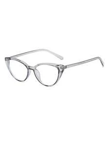 1 par de gafas de mujer con montura transparente gris de ojo de gato, estilo retro de unicolor minimalista y plano - Gris transparente - Ver 2