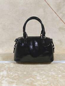 2025新款纯色软PU奢华手提包，时尚复古日常及节日礼品托特包，女士 - 黑色 - 查看 2