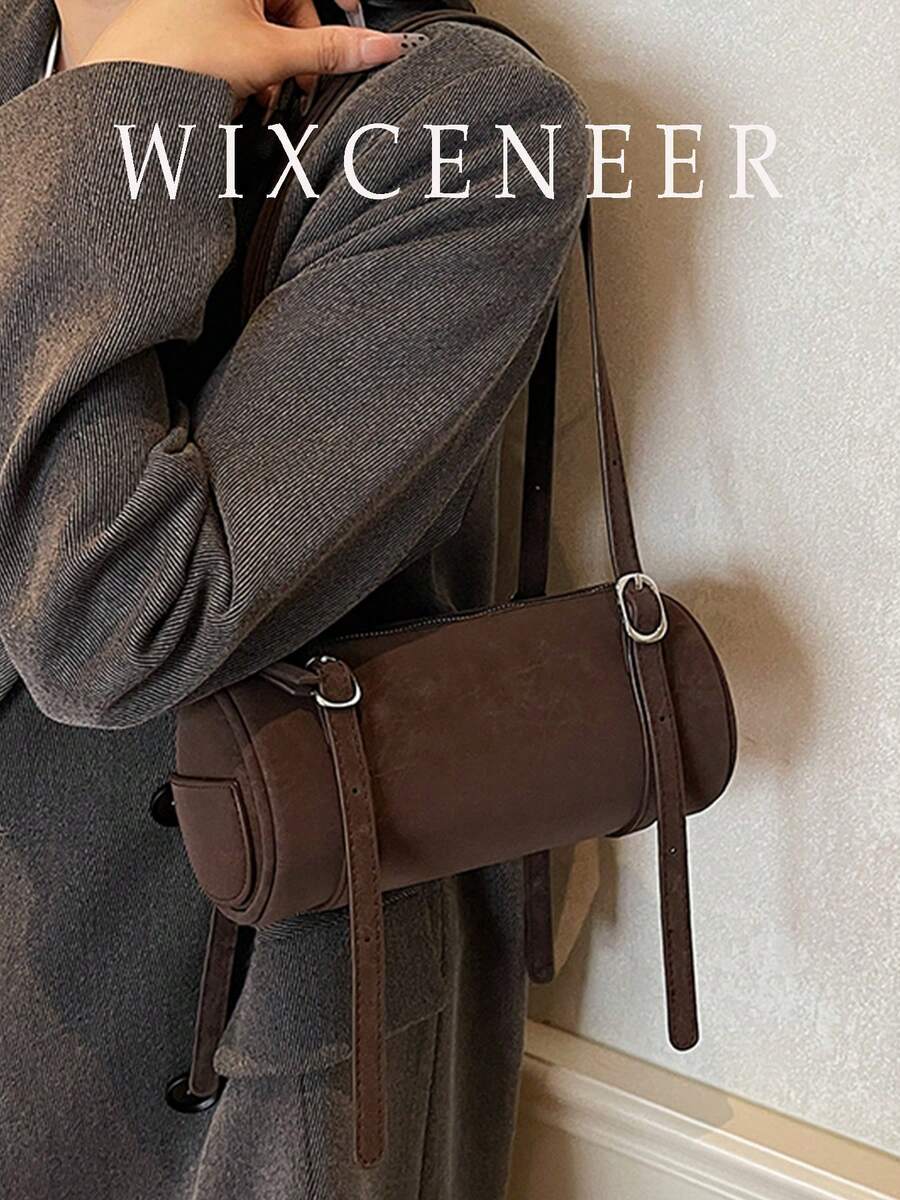 Túi xách nữ hình trụ mờ cổ điển, mẫu mới cao cấp, thời trang độc đáo, đa năng, thích hợp đeo vai và dưới cánh tay, đựng điện thoại và tiền xu.