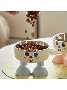 Cartoon High-Foot Cat Bowl, Design, Anti-Tipping, Protect Pet's Neck, Suitable For Dogs And Cats, Stainless Steel Dishware, High-Aesthetic, Dog Bowl, For Tabletop/Floor, Beloved Pet Gift - 300ml - View 6