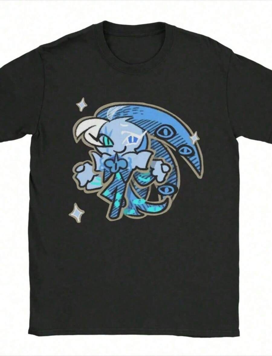 Cookie Run Kingdom Merch Men Women T Shirts Tee Graphic Printed Shadow Milk Cookie T-Shirt Clothes - màu đen - Xem 1