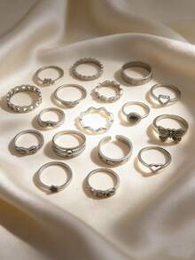 Juego de anillos apilables con diseños de mariposa, estrella y corazón para mujeres, estilo de Oriente Medio - Estrella - Ver 5