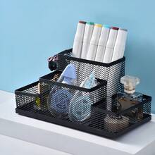 1个四格金属网桌面收纳架，大容量文具收纳架，可放置笔、计算器等办公用品，现代节省空间桌面收纳盒，适用于家庭书房 - 查看 5