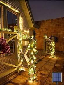 1pc 2M/6.56Ft, 5M/16.4Ft, 10M/32.8Ft Solar Power Green Leaves, Solar LED Artificial Ivy String Lights, Touch Control, Flashing Function, Solar Nickel Battery Powered, 400mAh Capacity, Detachable For Wedding Decor, Easy Installation, Suitable For Garden, Balcony, Fence, Tree, Wedding, Party, Restaurant Ambiance Decoration - Green - View 10