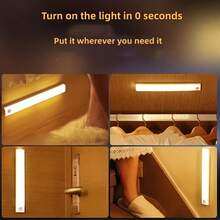 1pc Smart Sensor LED Cabinet Light, Magnetic USB Rechargeable, Suitable For Kitchen, Wardrobe, Stairs, Workbench, Corridor, Home Night Light, Dimmable Illumination - Cabinet Lights - View 3
