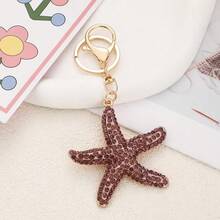 Rhinestone Ocean Starfish Car Key Chain Metal Pendant Bag Charm Keyring, Creative Cross-Border Gift, Zinc Alloy Jewelry, Summer - One Size - View 5