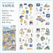 1 Pack 4pcs Vintage Character Stickers, Transparent Waterproof Phone Stickers, DIY Phone Stickers, Retro Decorative Stickers - Multicolor - View 6