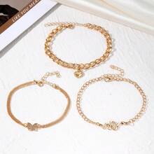 VKME 3PCS Metal Material Butterfly, Heart, And Snake Pendant Anklet Set - Yellow Gold - View 3