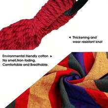 Esta hamaca portátil para exteriores incluye correas y una bolsa de almacenamiento portátil. Su tela a rayas de colores es resistente y duradera, ideal para patios, jardines y camping, permitiendo un descanso más estable y . - Multicolor - Ver 8