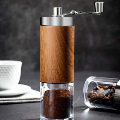 1pc In-Stock Portable Hand Crank Coffee Grinder, Wooden Texture Manual Coffee Mill