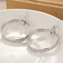 一对经典复古手工圆形耳环，适合女士日常休闲和派对佩戴 - 銀色 - 查看 4